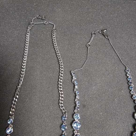 Lot Of 2 Silver Tone Givenchy Ladies Stackable Necklaces With Blue Crystals show - Picture 4 of 7